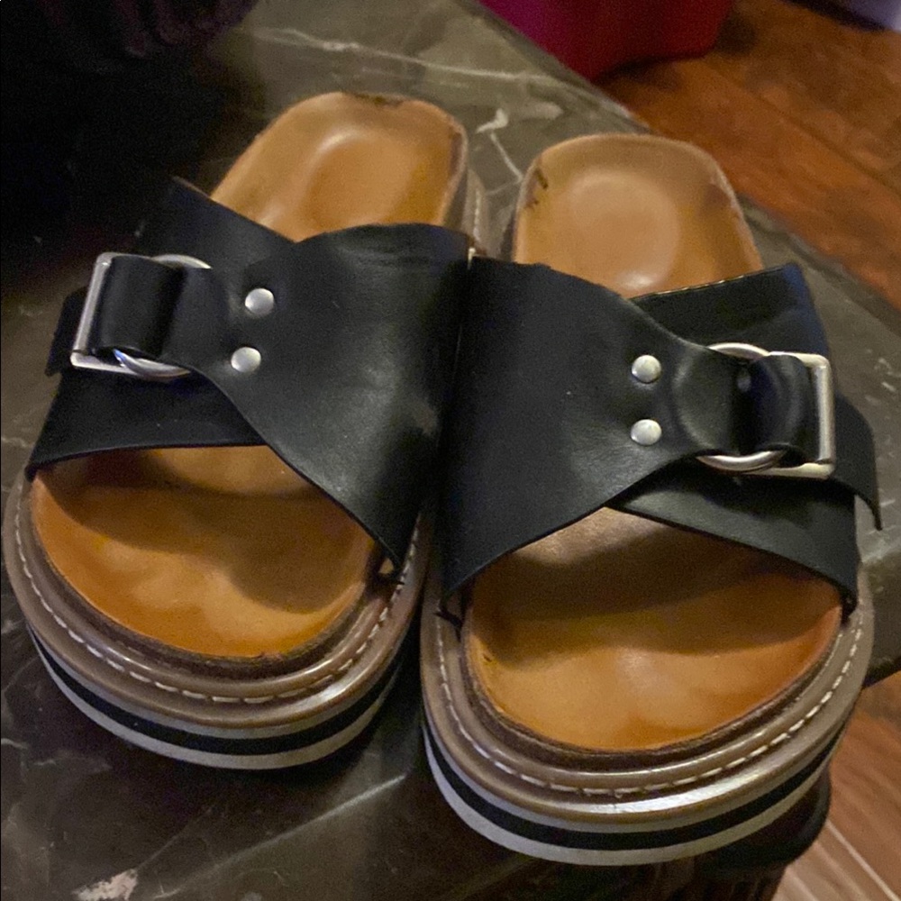 Women's Black Leather Slide Sandals dolce vita slide size 8